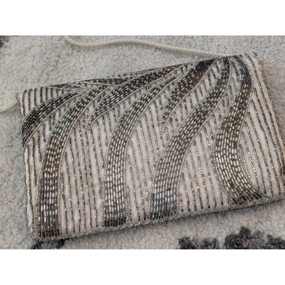 Vintage Walborg Spiral Beaded Clutch Crossbody Purse Evening Bag - Picture 4 of 11